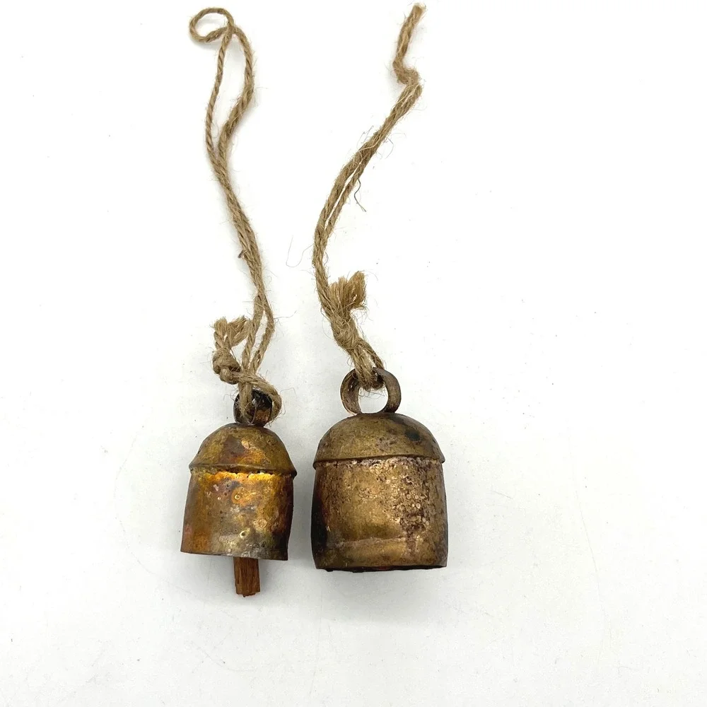 Rustic Brass Bells Hanging Jute Rope Farmhouse Decor Set‎ of 2